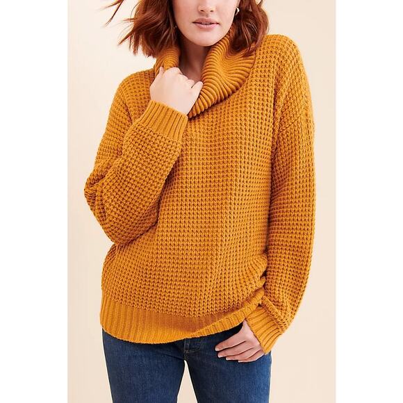ModCloth Corn Maze Turtleneck Sweater Size M Chunky Waffle Pullover Relaxed Boho - Picture 1 of 9